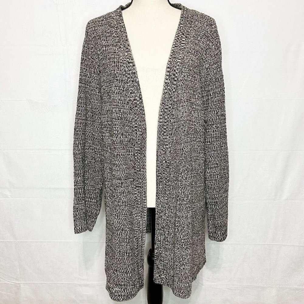 Arpeggio Knitwear Sz 3X Tan Black Duster Cardigan Sweater Open Front